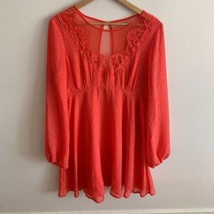 Free People Orange Gingham Mini Dress